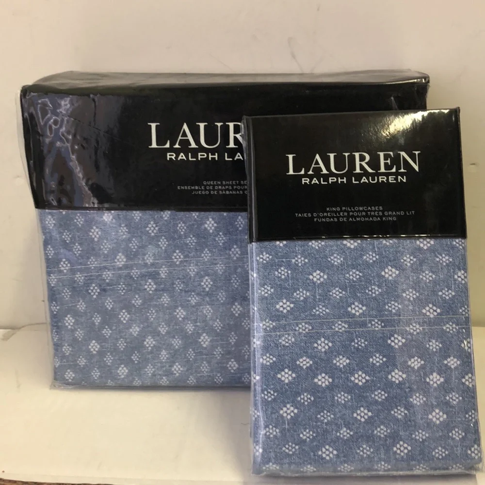 6 Pc Set Lauren Ralph Lauren Gavin Diamond Sheet Set + King Cases